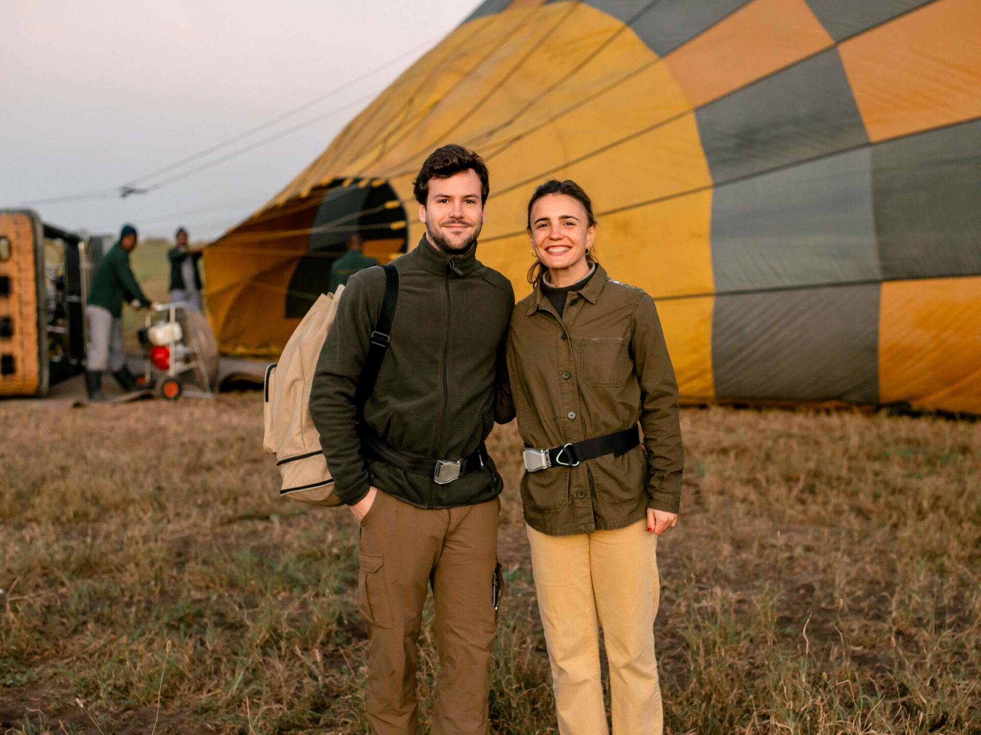 backpacks in a hot air balloon ride