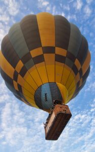 Hot air balloon under the blue clear skies