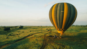 Hot air balloon taking off at the launch site